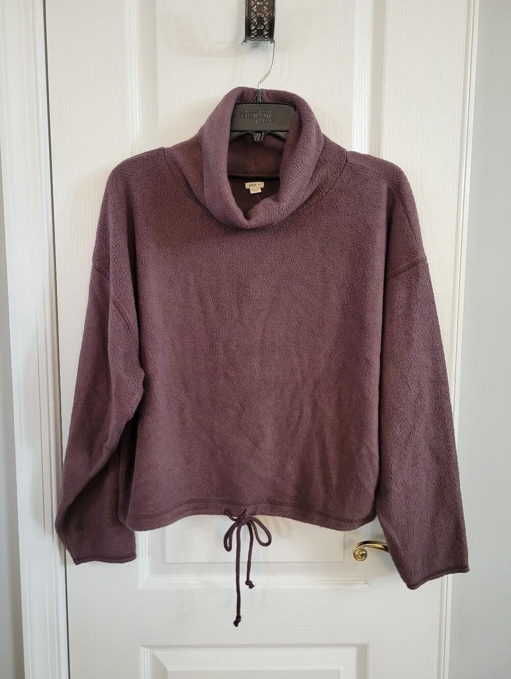 NWT Aerie Fleece Cowl Neck Cinch Hem Pullover Sweatshirt Brown Small Plush